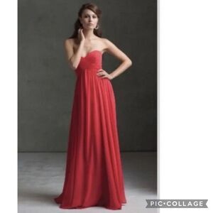 Mori Lee Strapless Red Chiffon Maxi Dress Size 6 Formal Prom Evening NEW